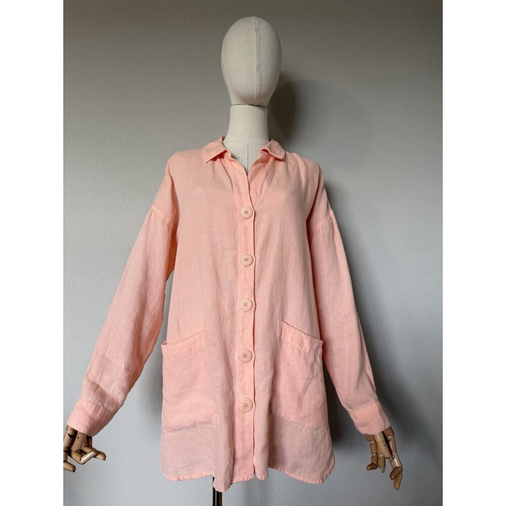 Soft Surroundings Women’s Sz M Orange Linen Pockets Button Down Shirt Jacket